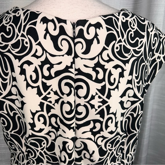 R&K Cap Sleeve Black White Dress Size 16 Stretch Flourish Damask - Picture 9 of 9